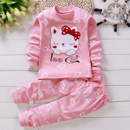 Cotton baby girl clothing winter newborn baby clothing set 2 sets of spring children's pajamas 0-5 year old baby cartoon casual Good Vibrations