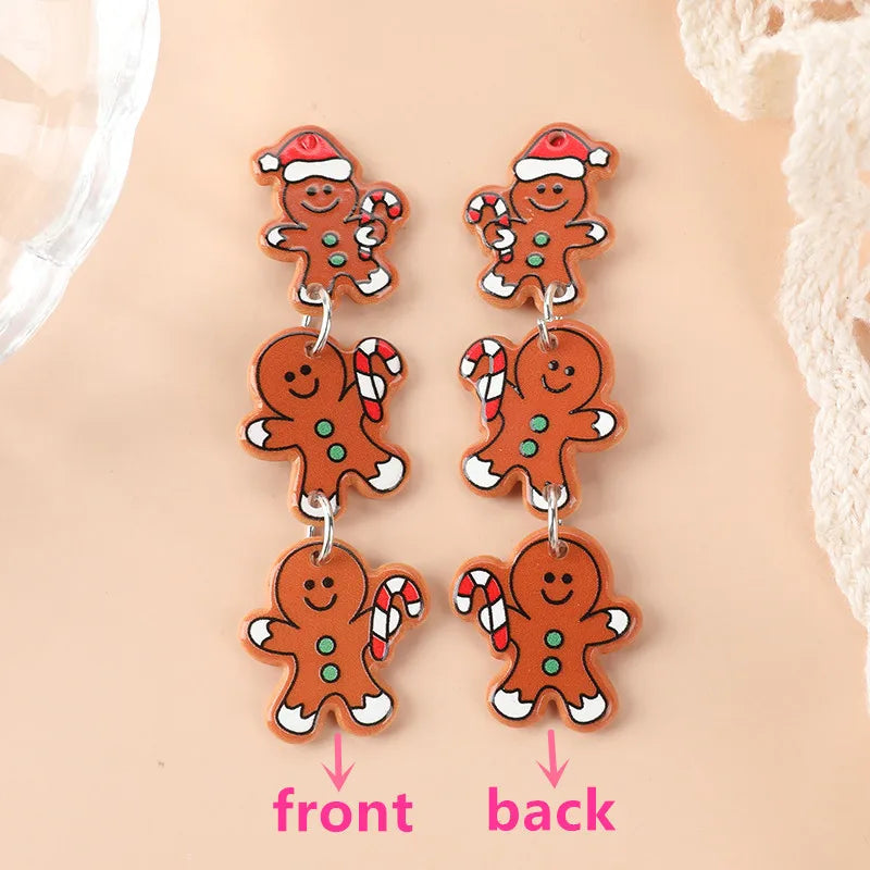 1Pair Christmas Woman Drop Earrings Acrylic Santa Claus Elk Gingerbread Man For Girl Birthday Festival Gift Good Vibrations
