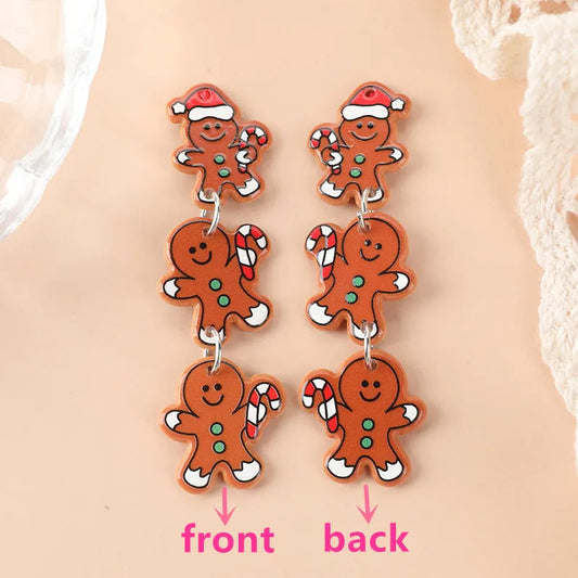 1Pair Christmas Woman Drop Earrings Acrylic Santa Claus Elk Gingerbread Man For Girl Birthday Festival Gift Good Vibrations