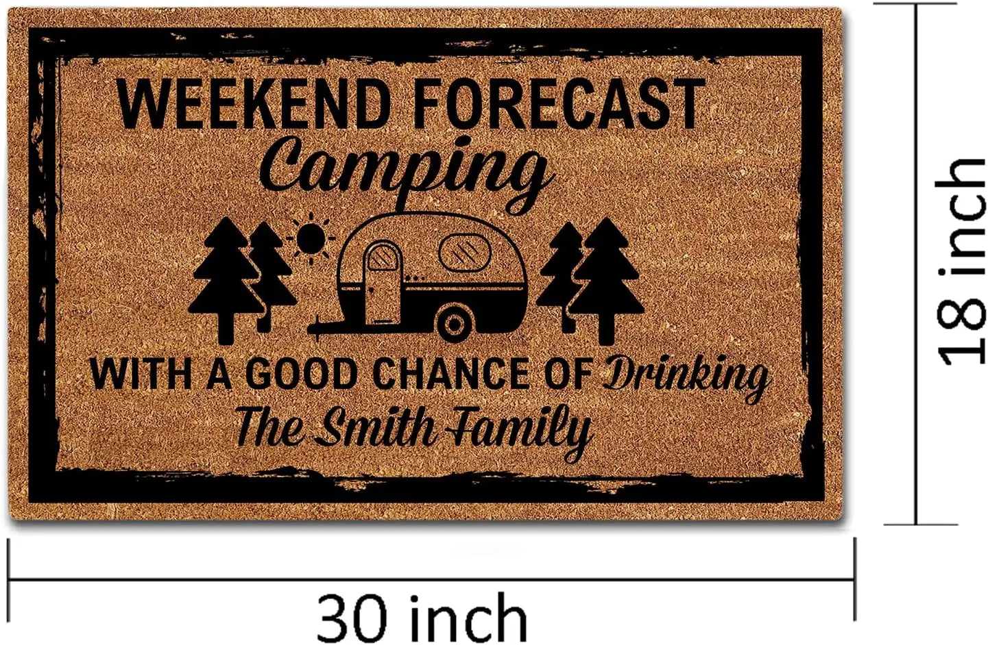 Camper Door Mat Personalized Family Name "Weekend Forecast Camping With A Good Chance Of Drinking"Quote Rubber Doormat Good Vibrations