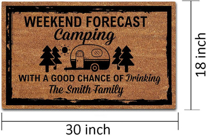 Camper Door Mat Personalized Family Name "Weekend Forecast Camping With A Good Chance Of Drinking"Quote Rubber Doormat Good Vibrations
