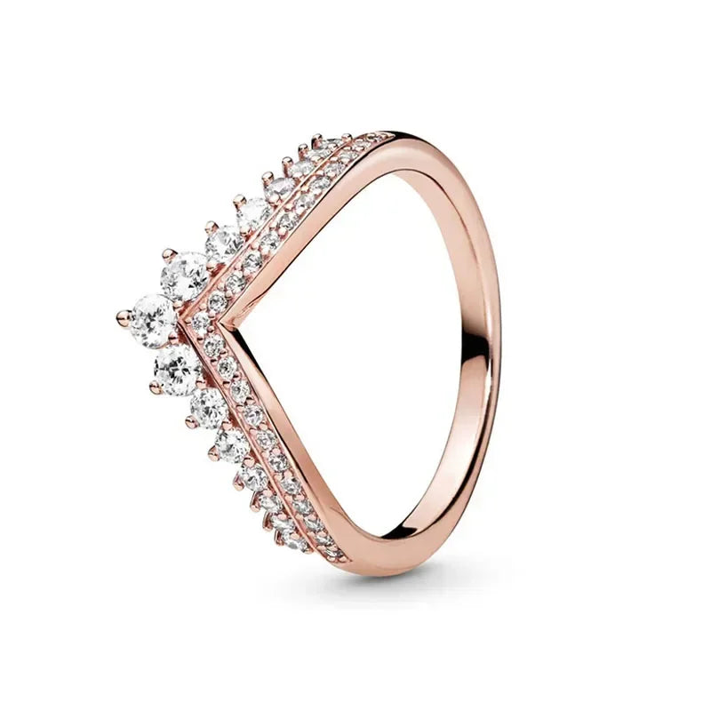 Fashion Jewelry 925 Sterling Silver Classic Rose Gold Series Ring Shining Crown Charm Ring Women's Birthday Exquisite Gift Good Vibrations