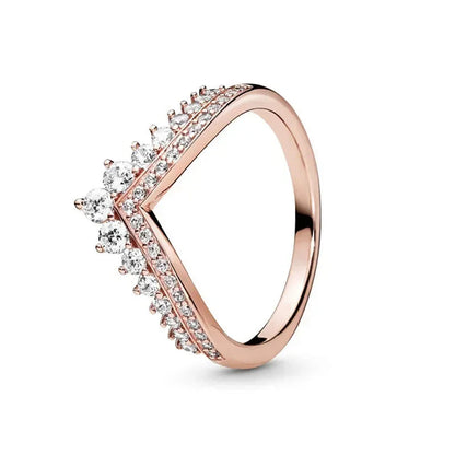 Fashion Jewelry 925 Sterling Silver Classic Rose Gold Series Ring Shining Crown Charm Ring Women's Birthday Exquisite Gift Good Vibrations