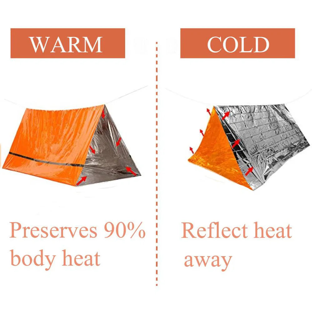 2 Person Emergency Shelter Survival Bivy Tube Tent Kit Thermal Blanket SOS Sleeping Bag Waterproof Survival Equipment Good Vibrations