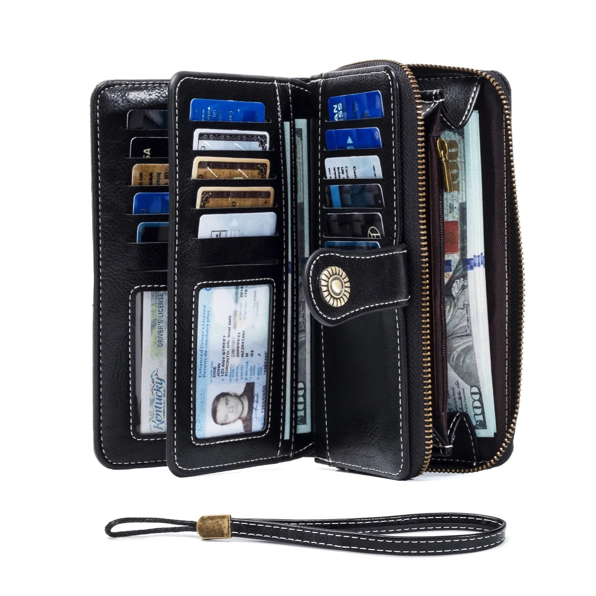 Rfid Anti-Theft Wallet for Men and Women, European and American Retro Leather Long Wallet Clutch, Oil Wax Leather Cut Out Multi-Card Slot Wallet, Large Capacity Zipper 70% off Clutch Bag, Card Holder Coin Purse Hand Bag Good Vibrations
