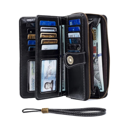 Rfid Anti-Theft Wallet for Men and Women, European and American Retro Leather Long Wallet Clutch, Oil Wax Leather Cut Out Multi-Card Slot Wallet, Large Capacity Zipper 70% off Clutch Bag, Card Holder Coin Purse Hand Bag Good Vibrations