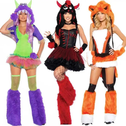 Adult Leopard Fox Cat Girl Cosplay Costume Halloween Costumes Women Fancy Party  Dress Up Deluxe Plush Monster Animal Costume Good Vibrations