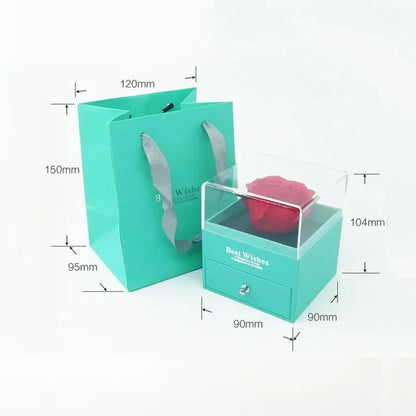 1 Rose Gift Box Artificial Flower Box+Carry Bag Ring Jewelry Storage Box Christmas Valentine's Day Mom Wedding Girlfriend Gifts Good Vibrations