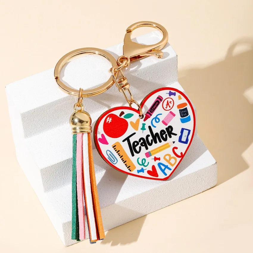 Teachers Day Gift Keychain Graduation Decorations 2025 Bus Book Wood Pendant Bag Charms Tassel Key Chains for Best Friends Gifts Good Vibrations