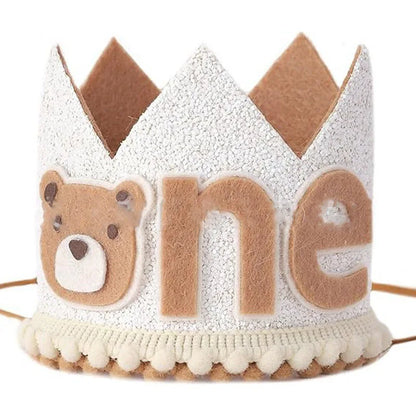 Baby's 1st Birthday Bear Crown Jungle Animal Bear Crown One Year Old Boy Girl First Birthday Party Balloon Supplies
