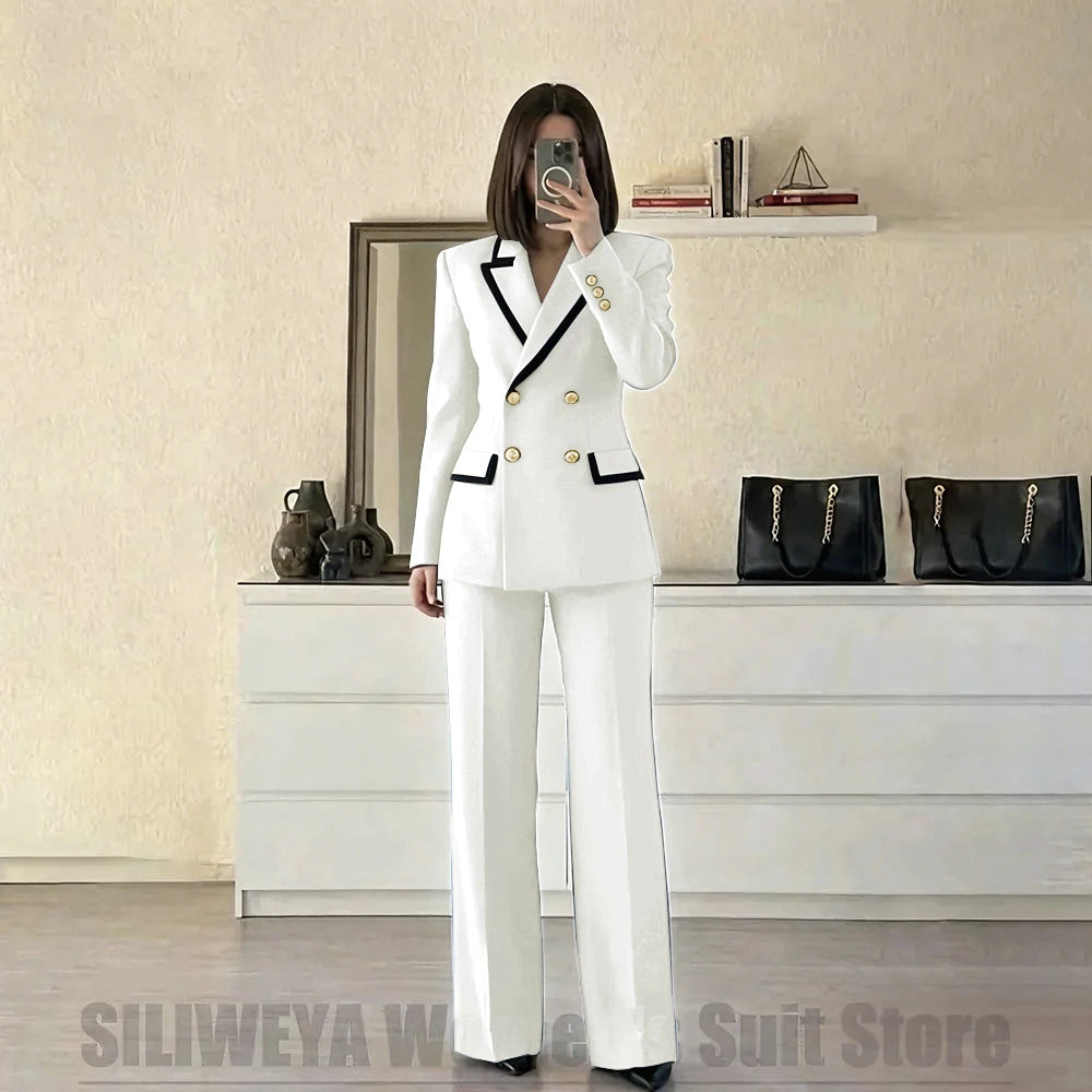 Women's Red Suit Two Piece Set Double Breasted Blazer with Black Trim and Pants Elegant Formal Fashion Daily Casual Party Tuxedo Good Vibrations