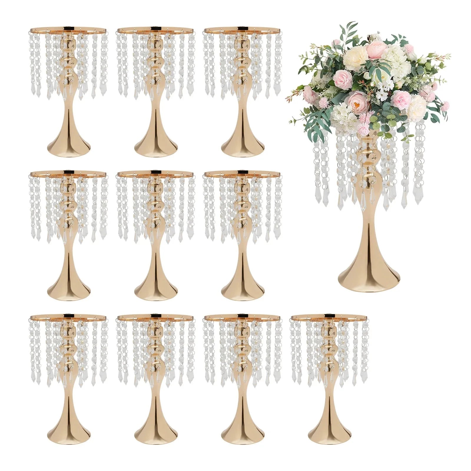 Crystal Flower Stand Wedding Centerpieces Metal Flower Vase Holders for Wedding Party Decor (Gold/Silver) Good Vibrations
