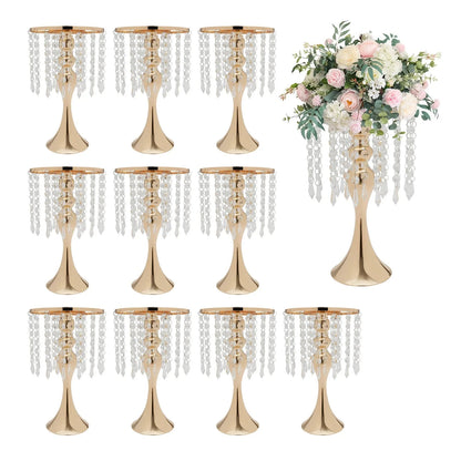 Crystal Flower Stand Wedding Centerpieces Metal Flower Vase Holders for Wedding Party Decor (Gold/Silver) Good Vibrations