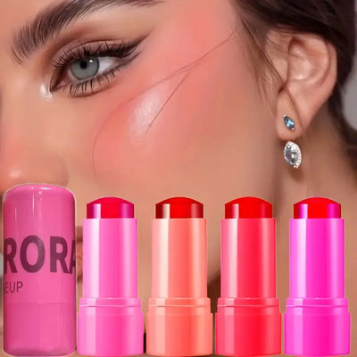Jelly Blush Lip Gloss Stick for Lazy People to Contour, Even Skin Tone, Brighten and Color, Easy to Apply for Both Lips and Face
