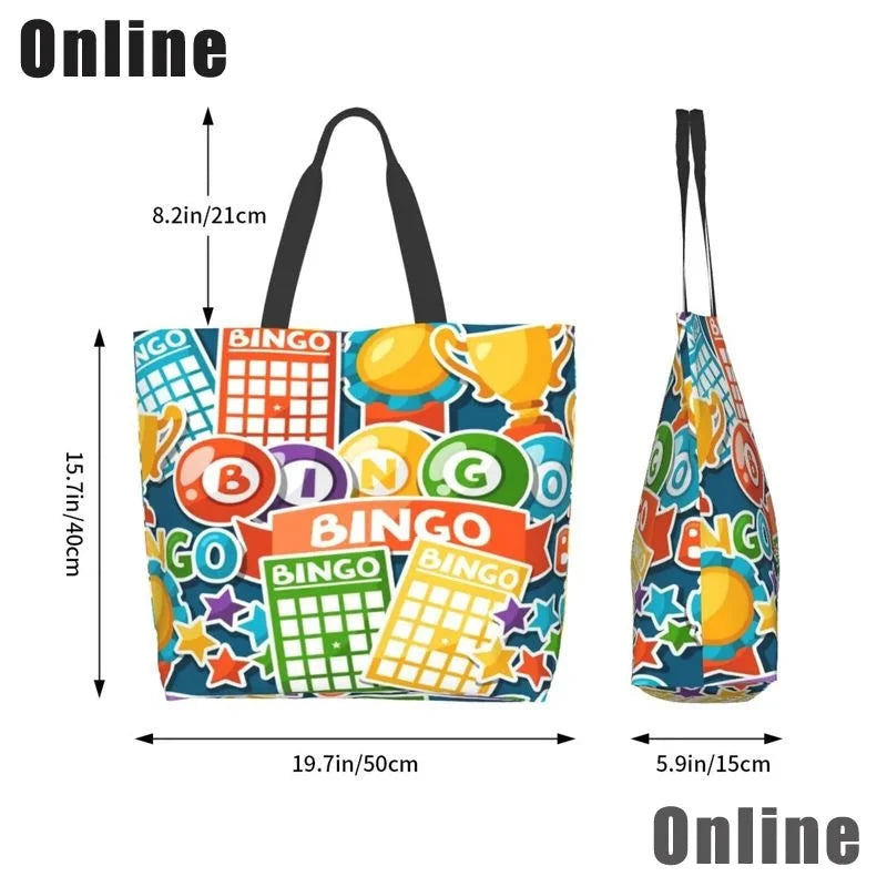 I Love Bingo Game Funny Handbags Shoulder Bags Casual Shopping Girls Tote Bag for Women Folding Reusable Shopping Bags Good Vibrations
