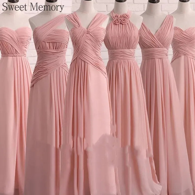 Customized Chiffon Dusty Pink Bridesmaid Dress Wedding Party Gowns Sweet Memory Bride Robes Formal Gowns For Long Prom Dresses