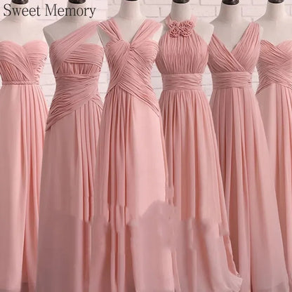 Customized Chiffon Dusty Pink Bridesmaid Dress Wedding Party Gowns Sweet Memory Bride Robes Formal Gowns For Long Prom Dresses