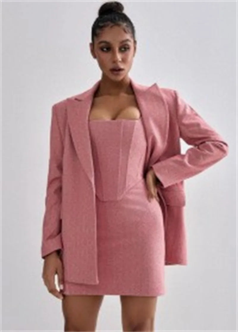 3 Pieces Herringbone Women's Suits Pants Set Top Bra+Blazer+Trousers or Skirt Formal Office Lady Prom Jacket Coat Winter Outfit Good Vibrations