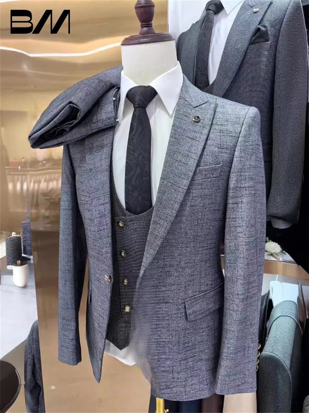 Elegant Men's Suit set For Wedding Suit Formal Grey Office Suit Classic Solid Suit High Quality Host Party Suit Blazers Pant Ves