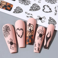 Halloween Stickers for Nails Pumpkin Ghost Skull Design Art Self-Adhesive Spider Web Decals Decoration DIY Manicure Accessories Good Vibrations