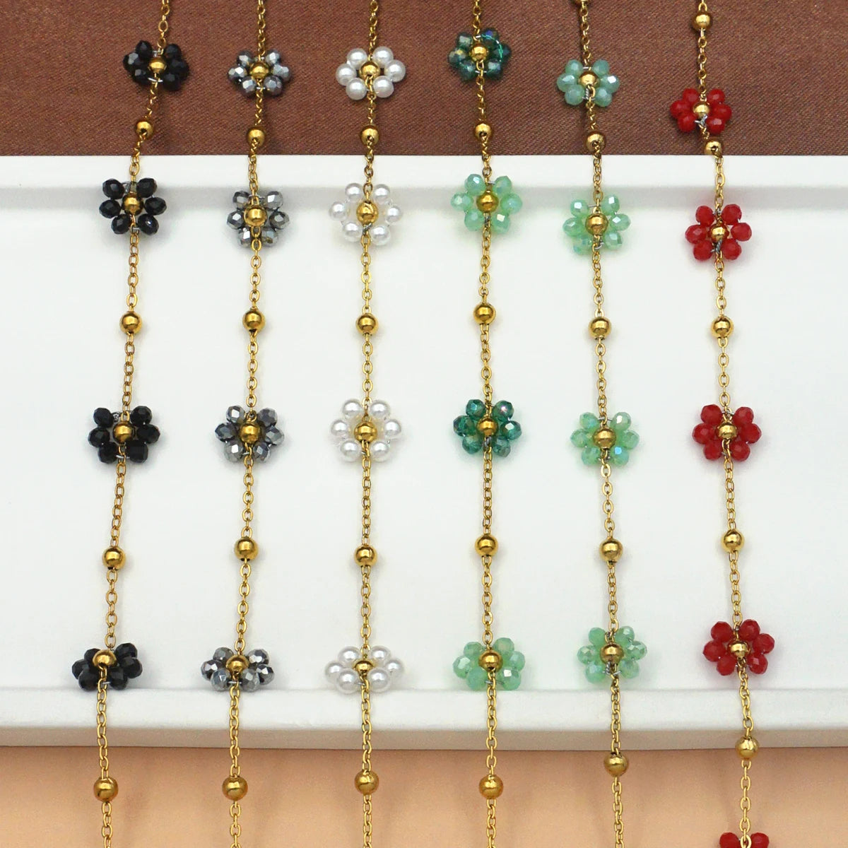 Gifts for Her: Women's Navy Blue Small Floral Charm Bracelet, Birthday Valentine Christmas Halloween Gift Good Vibrations