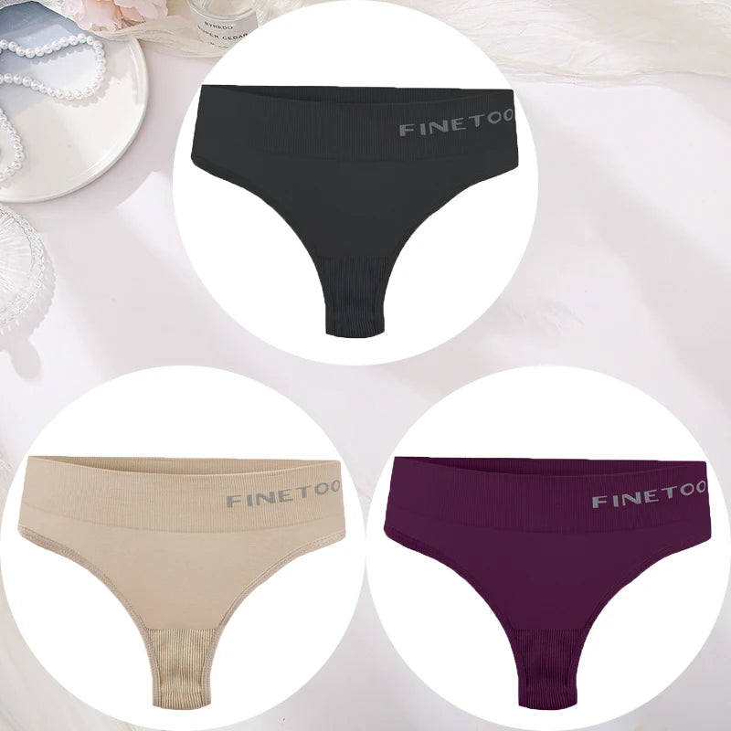 3PCS/Set Women's Panties Sexy Underwear FINETOO Large Size Thong Women Seamless Panties High Waist Girls Thongs M-2XL Good Vibrations