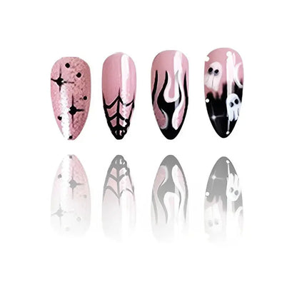 24Pcs Almond Halloween Press on Nails Full Cover French Fake Nails Cartoon Bat Spider Pattern Wearable Nails Art  Manicure Tips Good Vibrations