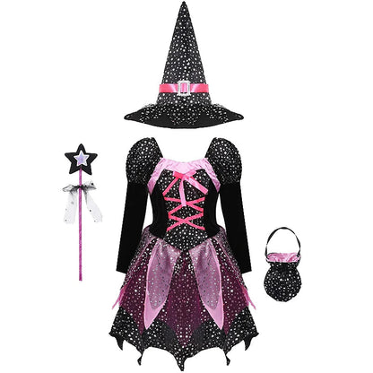 Halloween Costume for Girls Witch Vampire Carnival Party Dress Up Trappings Kids Cosplay Clothes Purple Bat Suit Holiday Gifts Good Vibrations