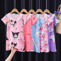 New Baby Girl Kuromi Nightgown Summer Children Short SLeeve Cartoon Nightdress Girls  Clothing Children's Pajamas Dress 3-12T Good Vibrations