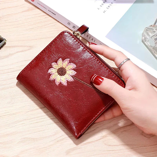2026 New Women Purse Zipper Green Red Black Female Wallet PU Leather Card Holder Embroidery Ladies Money Bag Good Vibrations