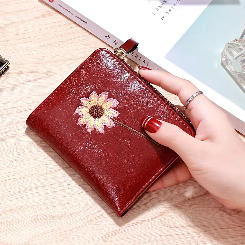 2026 New Women Purse Zipper Green Red Black Female Wallet PU Leather Card Holder Embroidery Ladies Money Bag Good Vibrations