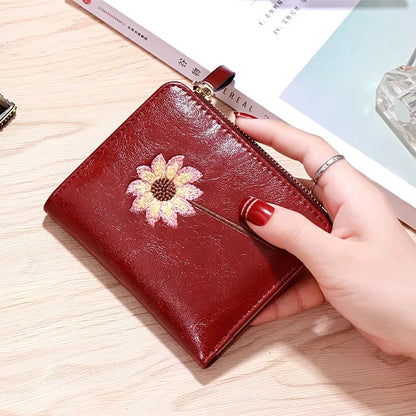 2026 New Women Purse Zipper Green Red Black Female Wallet PU Leather Card Holder Embroidery Ladies Money Bag Good Vibrations