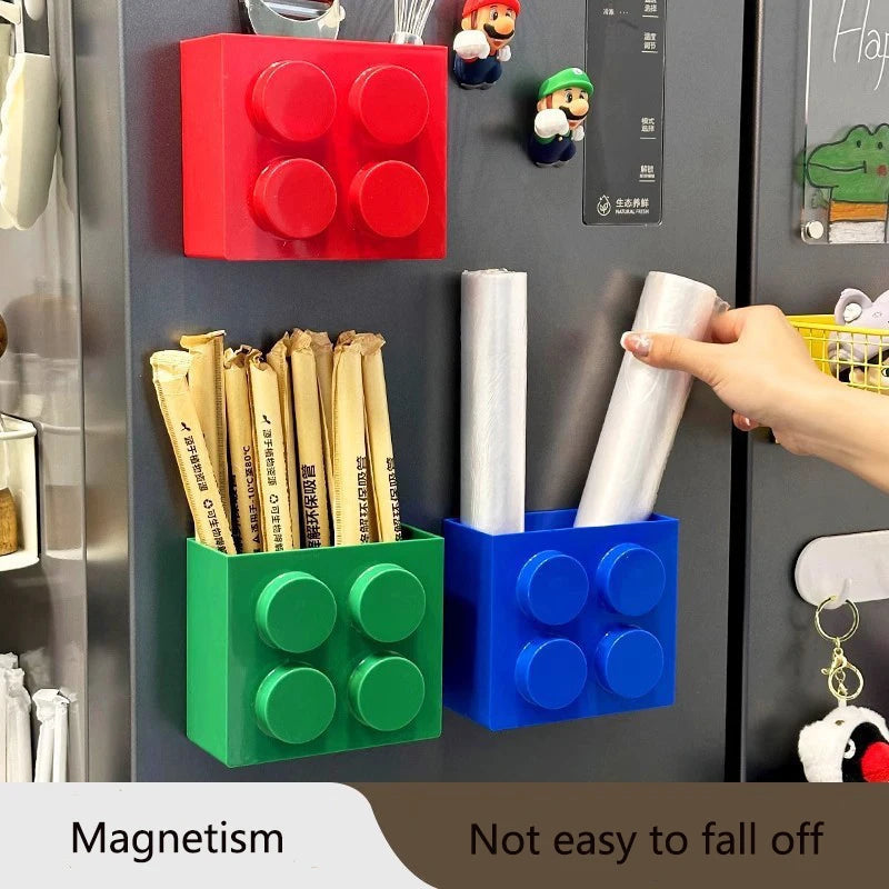 Magnetic Storage Box Building Blocks Storage Rack  Kitchen No-Drill Refrigerator Magnet Storage Box Wall-mounted Container Good Vibrations