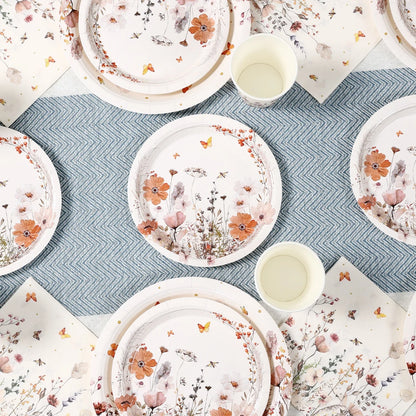 Spring Wild Flower Disposable Tableware Birthday Party Decor Wild Floral Paper Plates Cups Napkins Wedding Baby Shower Supplies Good Vibrations