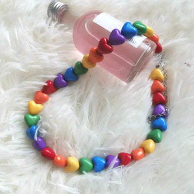 Chic Pride Rainbow Necklace Acrylic Love Adjustable Collarbone Chain Neck Jewelry Charm Heart Beaded Necklace Party Supplies