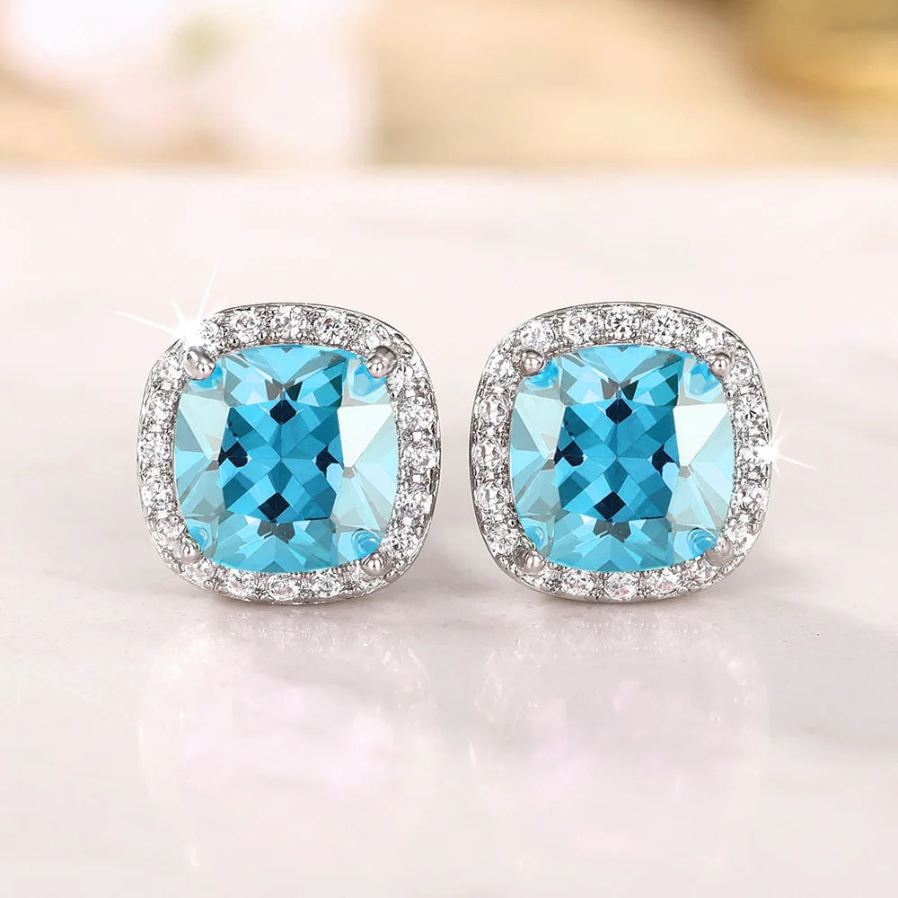 Ne'w Bright White/Yellow/Pink CZ Stud Earrings for Women Fashion Contracted Jewelry High Quality Wedding Engagement Good Vibrations