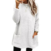 2025 Women Fall Winter Sweatshirt Thick Plush Windproof Sweatshirt Half-high Collar Warm Casual Mid Length Pockets Sweatshirt Good Vibrations