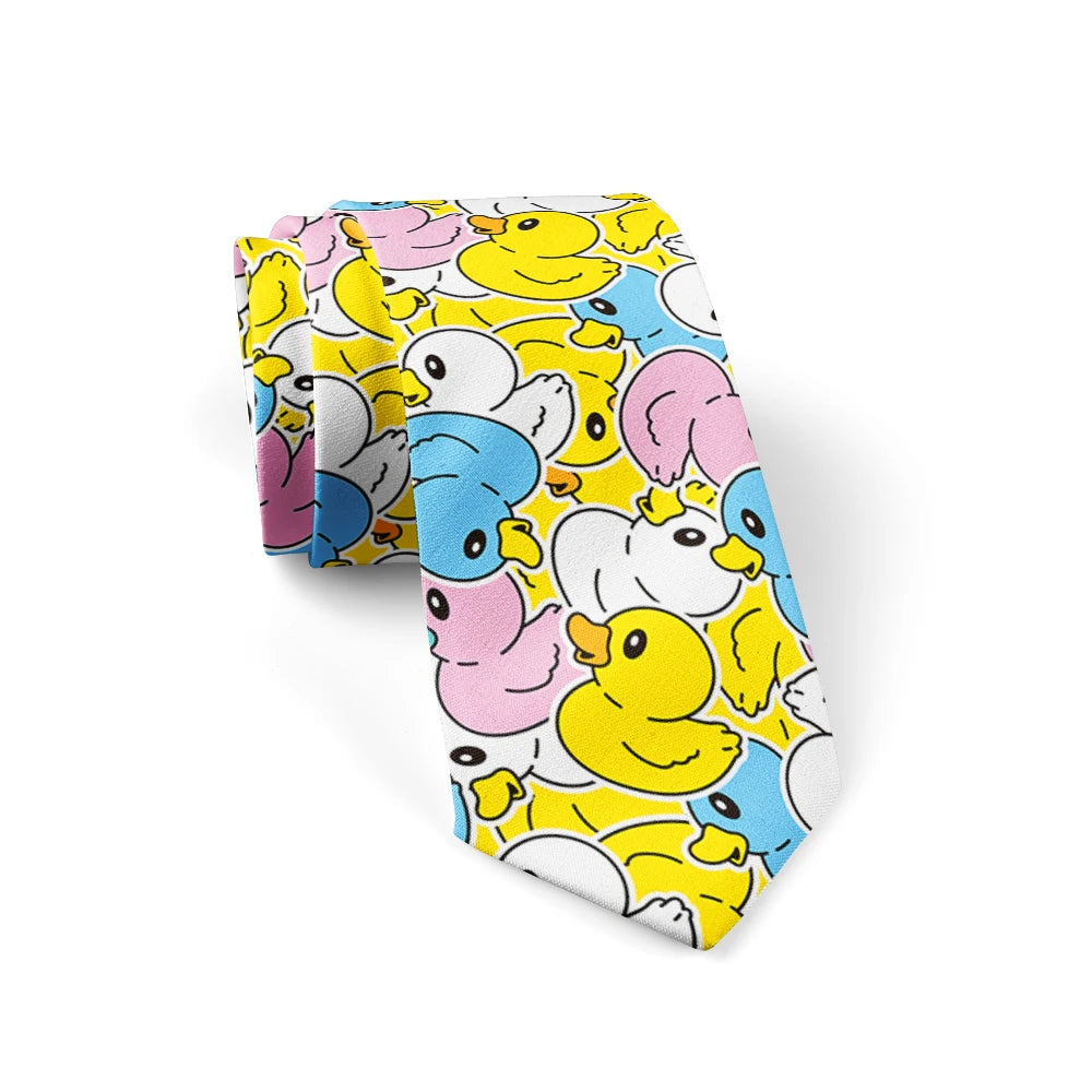 Fashion Adult Tie 8cm Wide Polyester Cartoon Yellow Duck Series Cute Accessories Novelty Design Wedding Business Fashion Gravata Good Vibrations