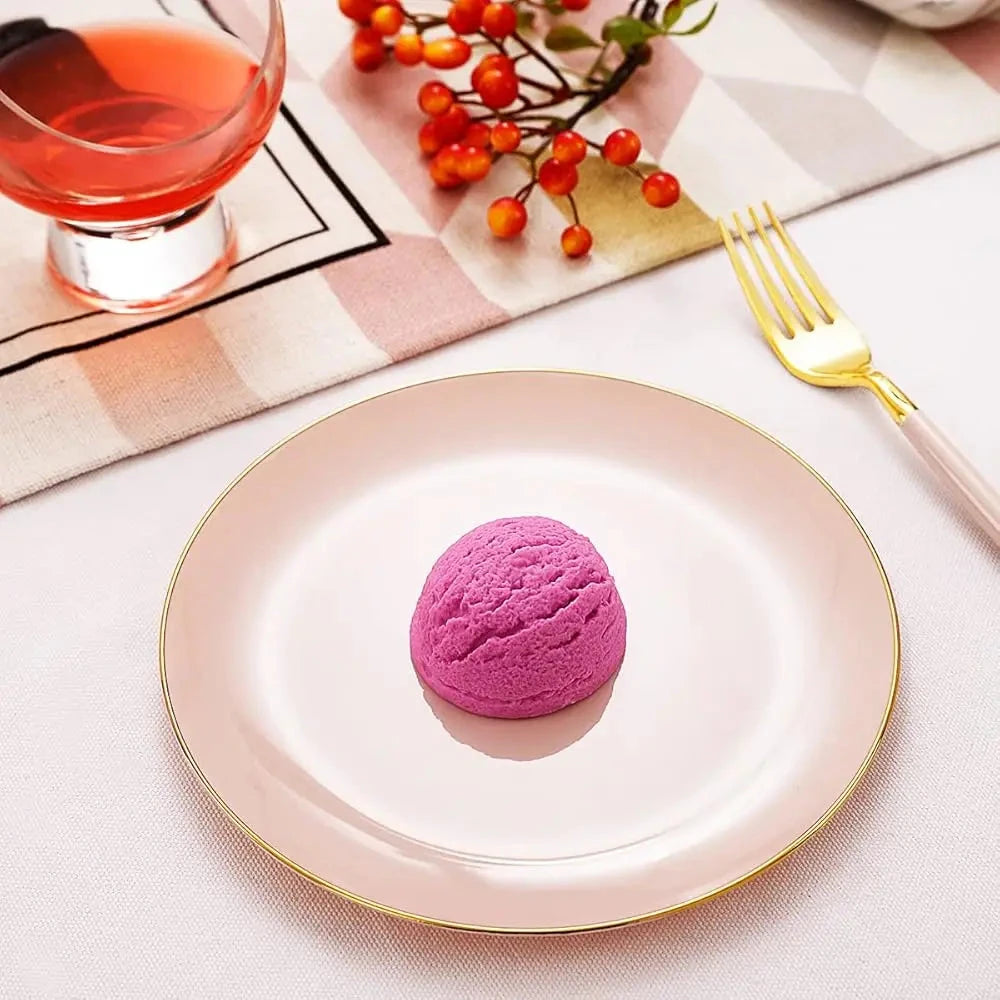 Liyh 96 Pcs Pink And Gold Disposable Plastic Dessert Plates And Forks Set - 7.5"" Plastic Appetizer Plates & 9"" Gold Cake Good Vibrations