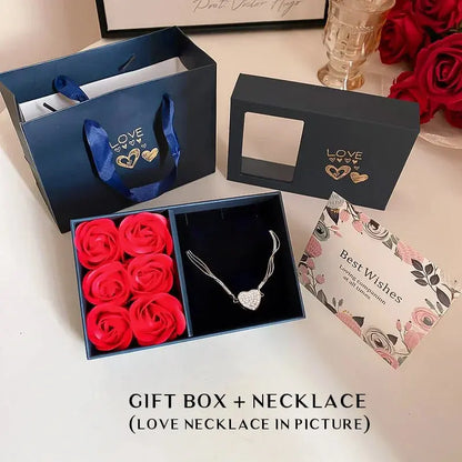 Mother's Day Rose Gift Set Jewelry Box Including1 Pcs Heart Pendant Necklace New Storage Box Luxury Lovers Anniversary Gift Box Good Vibrations