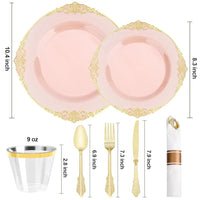 350 Pcs Pink And Gold Plastic Plates, Plastic Dinnerware Set For 50 Guests, 100 Disposable Plates, 150 Silverwares, 50 Cups, 50 Good Vibrations
