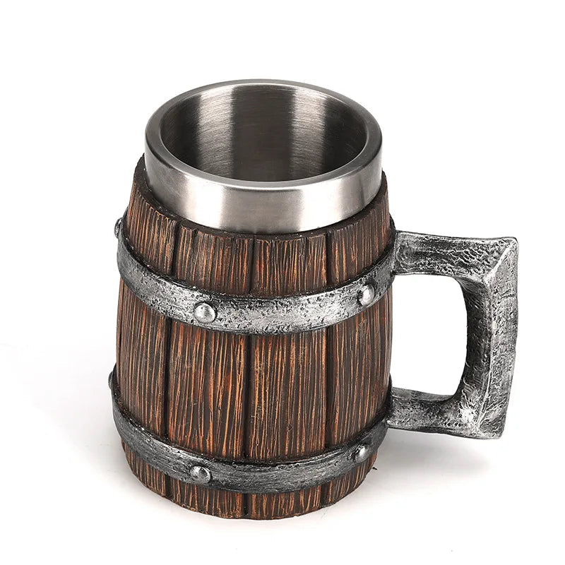 Hot-selling Wooden Barrel Beer mug , Large-capacity  Coffee mug Water bottle ,Tazas de café with stainless steel Good Vibrations