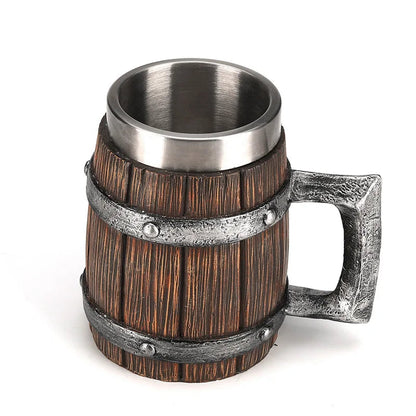 Hot-selling Wooden Barrel Beer mug , Large-capacity  Coffee mug Water bottle ,Tazas de café with stainless steel Good Vibrations