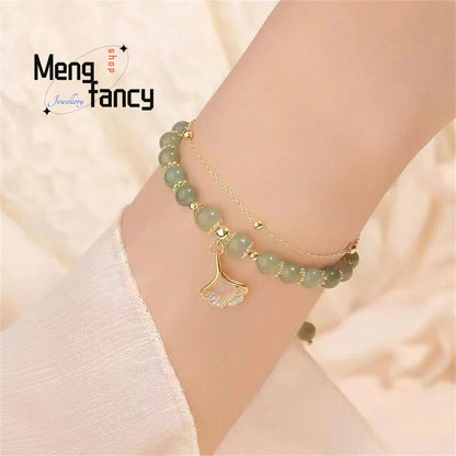 Natural Hetian Jasper Three Lifetimes Have Apricots Meet You Double Apricot Leaf Bracelet Exquisite Charm Luxury Fashion Jewelry Good Vibrations