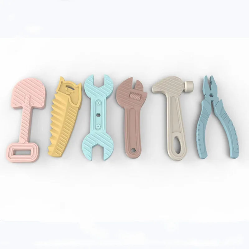 6/8pcs Hammer spanner pliers tool teether boilable soft silicone baby baby biting gum music teething stick anti-eating hand Good Vibrations