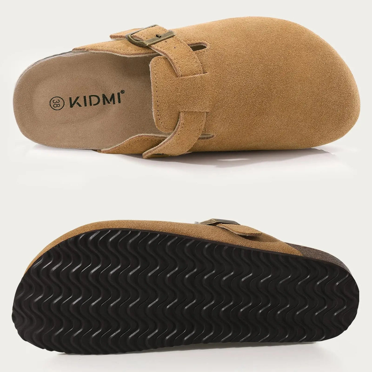 Comwarm Women's Suede Clogs with Adjustable Strap Cork Footbed Leather Mules Slippers Unisex Outdoor Comfortable Potato Shoes Good Vibrations