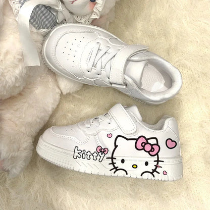 2025 New Hello Kitty Girls Low Top White Sneakers Cute Cartoon Casual Shoes Fashion Canvas Shoes For School Kids Wholesale Good Vibrations