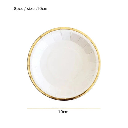 White Disposable Tableware Set Party Gold Paper Plate Wedding Necessitie Birthday Party Baby Shower Decorations Wedding Supplies Good Vibrations
