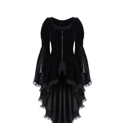 Medieval Women Gothic Dress Long-Sleeved Vintage Stitching Back Lace Waisted Halloween Party Long Dresses Cosplay Gothic Dress Good Vibrations