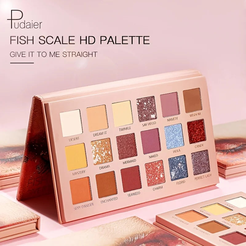 pudaier 18-Color Eyeshadow Palette - Matte, Pearlescent Shimmer & Metallic Finish - Long-Lasting Everyday & Evening Makeup Good Vibrations